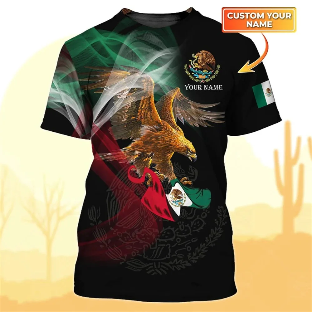 Mexican flag men's T-shirt tops with eagle pattern 3D printed short sleeved shirt casual holiday party oversized shirt clothing