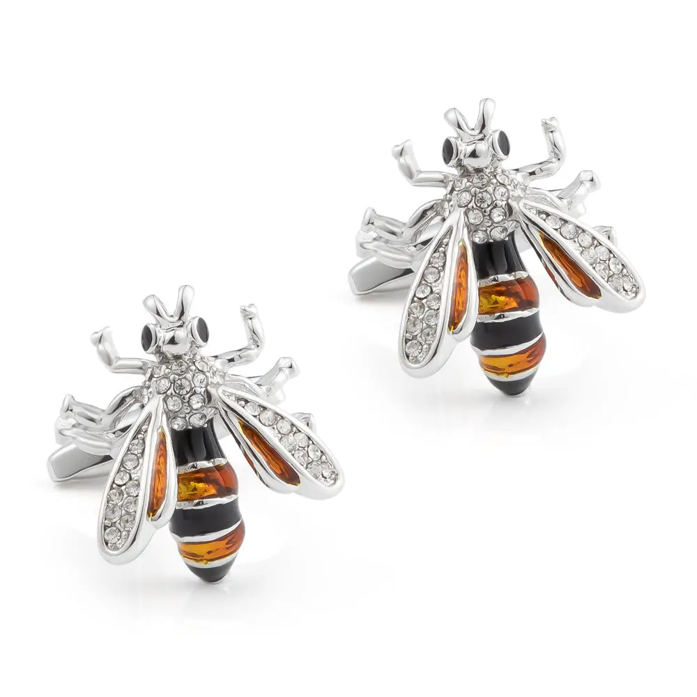 

1 PCS Silver Color Novelty Bee Design Cute Crystal Insect Quality Brass Material Shirt Cufflinks for Men