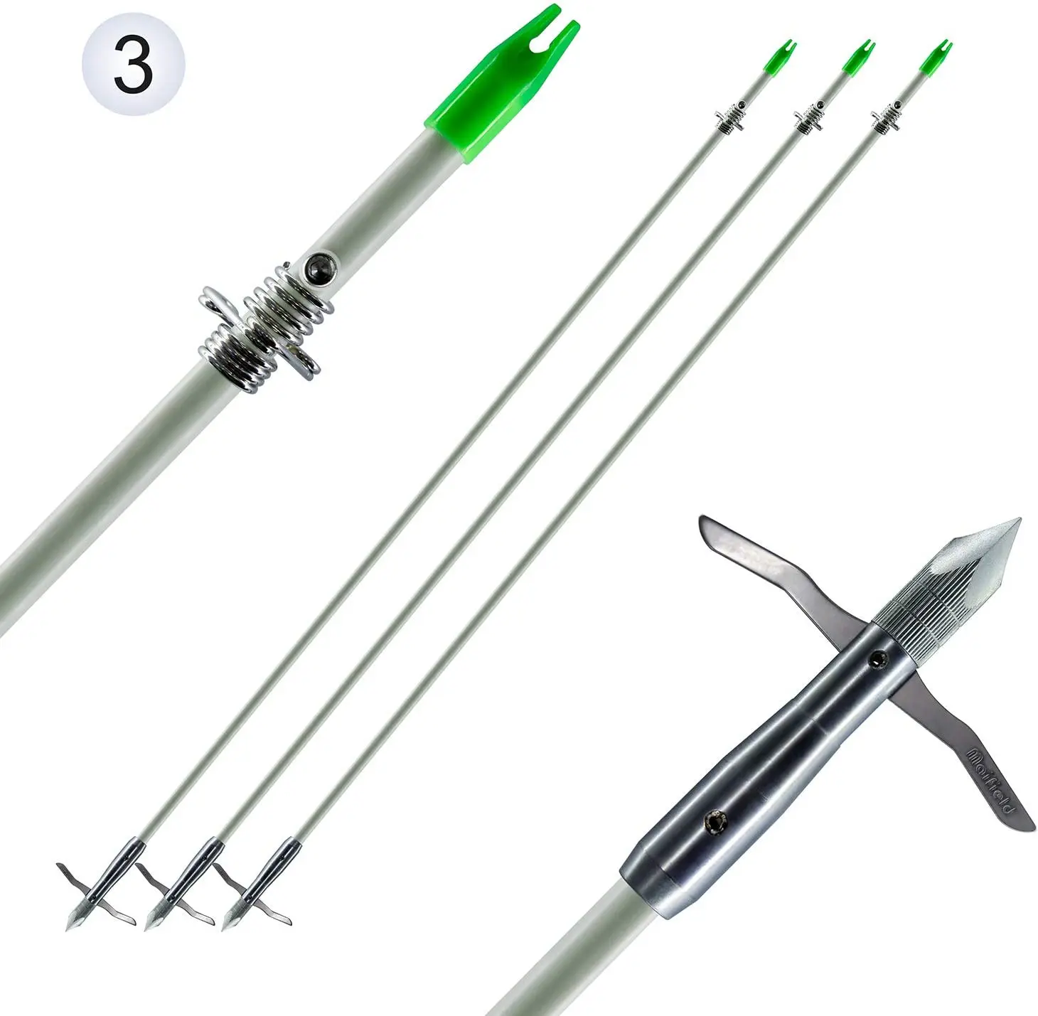 Bowfishing Head Carbon/Glass-Fiber Arrow Shafts 2 Mechanical Barbs 2.5