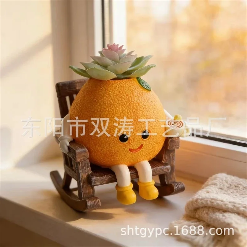Smiling Citrus Pomelo Doll Small Plush Flower Pot Hanging Planter For Outdoor Balcony Garden Table Decor For Kids Women Gift
