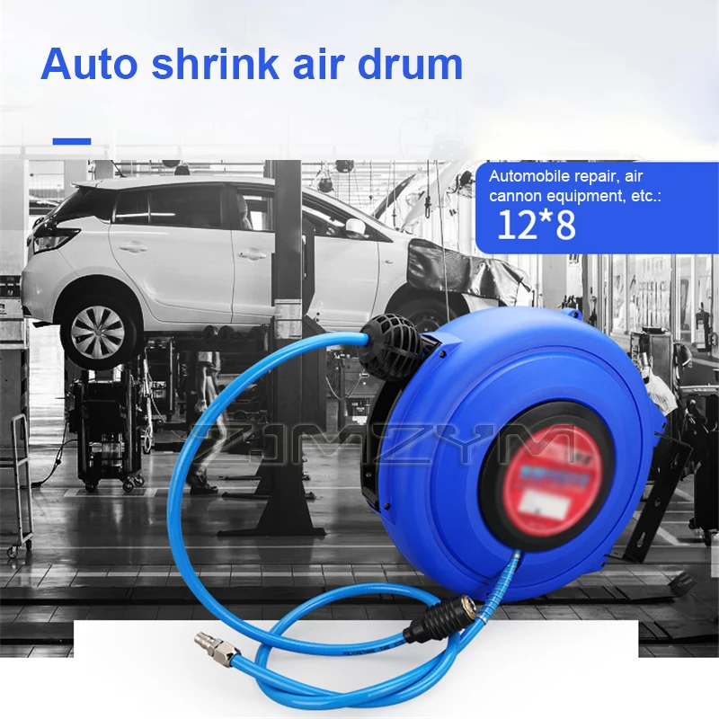 

12*8mm 15m Automotive Air Hose Reel Pneumatic Tool Hose Pu Yarn Clamping Tube Automatic Retractable Reel Telescopic Drum Hose