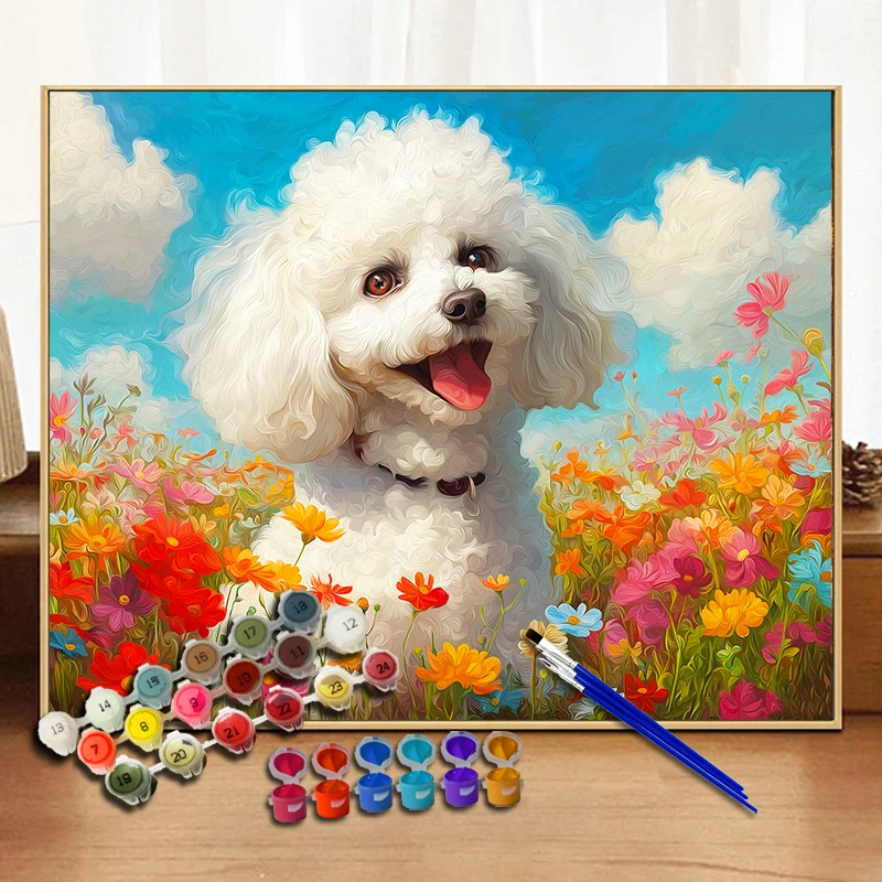 Painting By Numbers Meadow Poodle Acrylic Paint Canvas Dropshipping Portrait Family Children Photo Christmas gifts