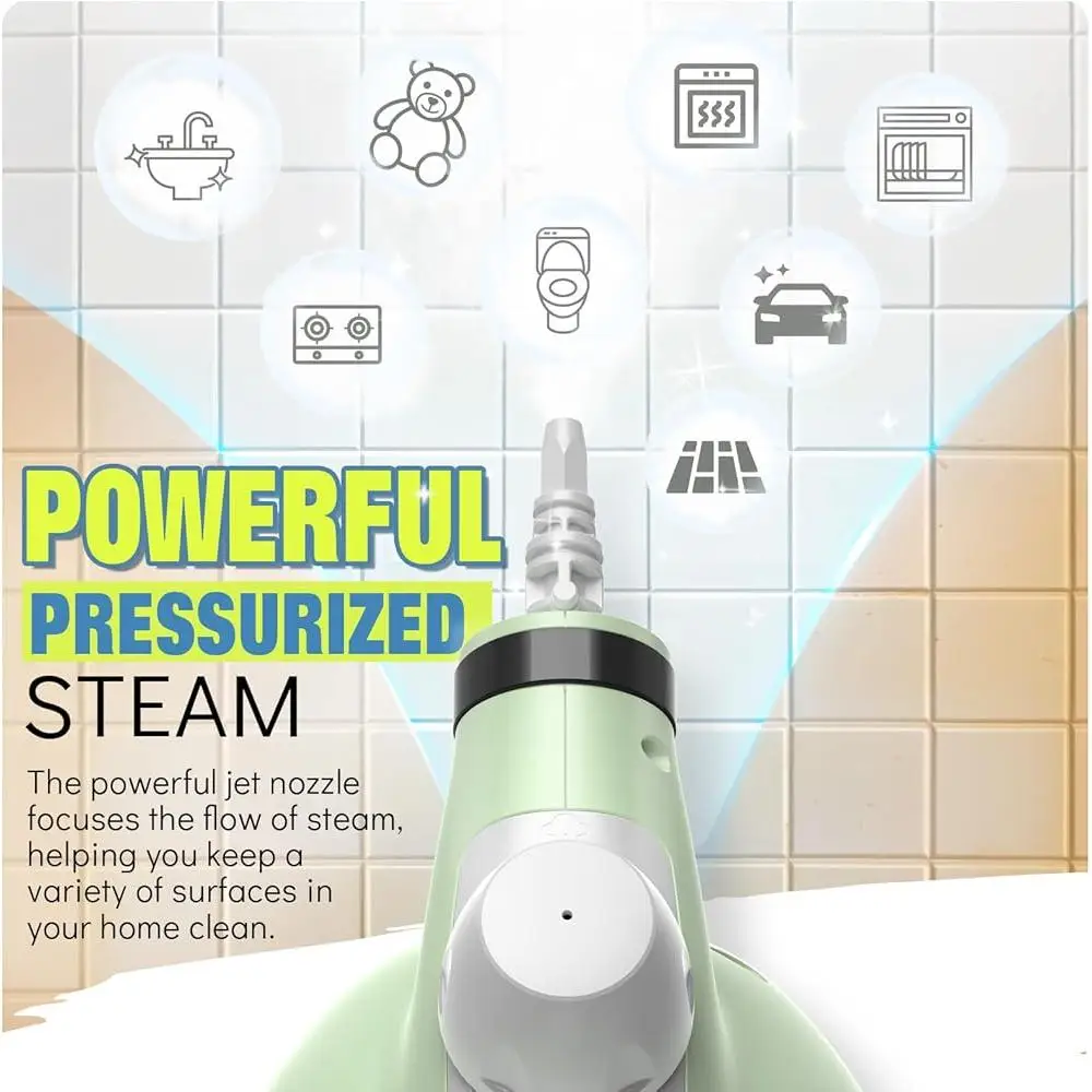 منظف بخار محمول قوي، 3 بار، تنظيف متعدد الأسطح خالي من المواد الكيميائية مع 11 ملحقًا، تسخين سريع وخفيف الوزن