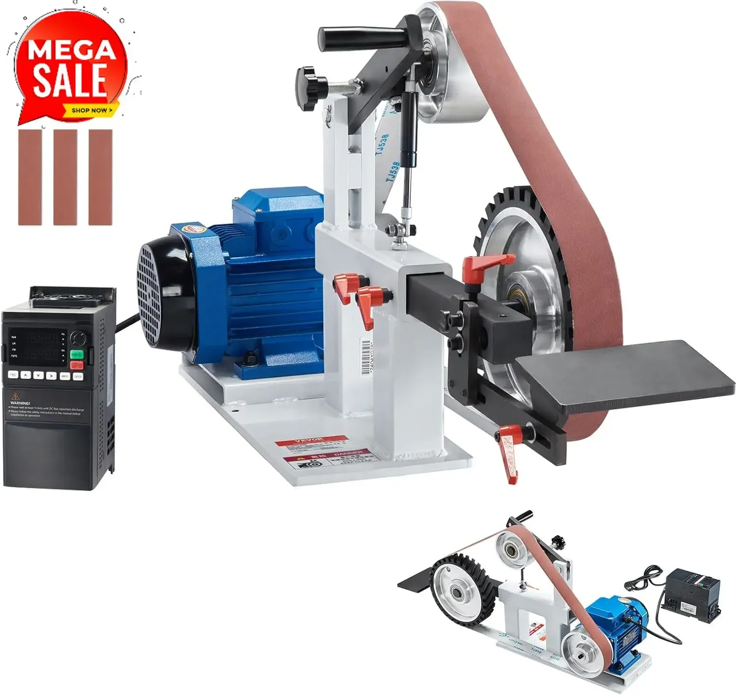 Belt Grinder Sander, 72 x 2-Inch Variable Speed Belt Polisher with VFD, 1500W 2HP Polishing Grinding Machine with 3 Grinding Mou
