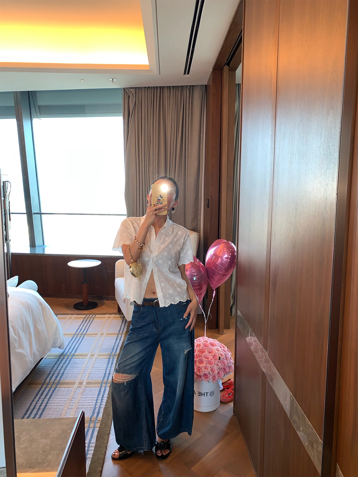 

High Waist Wide Leg Jeans Loose Women's Design Sensation Small ence 2025 New Hole Punching Casual Cotton Denim Pants