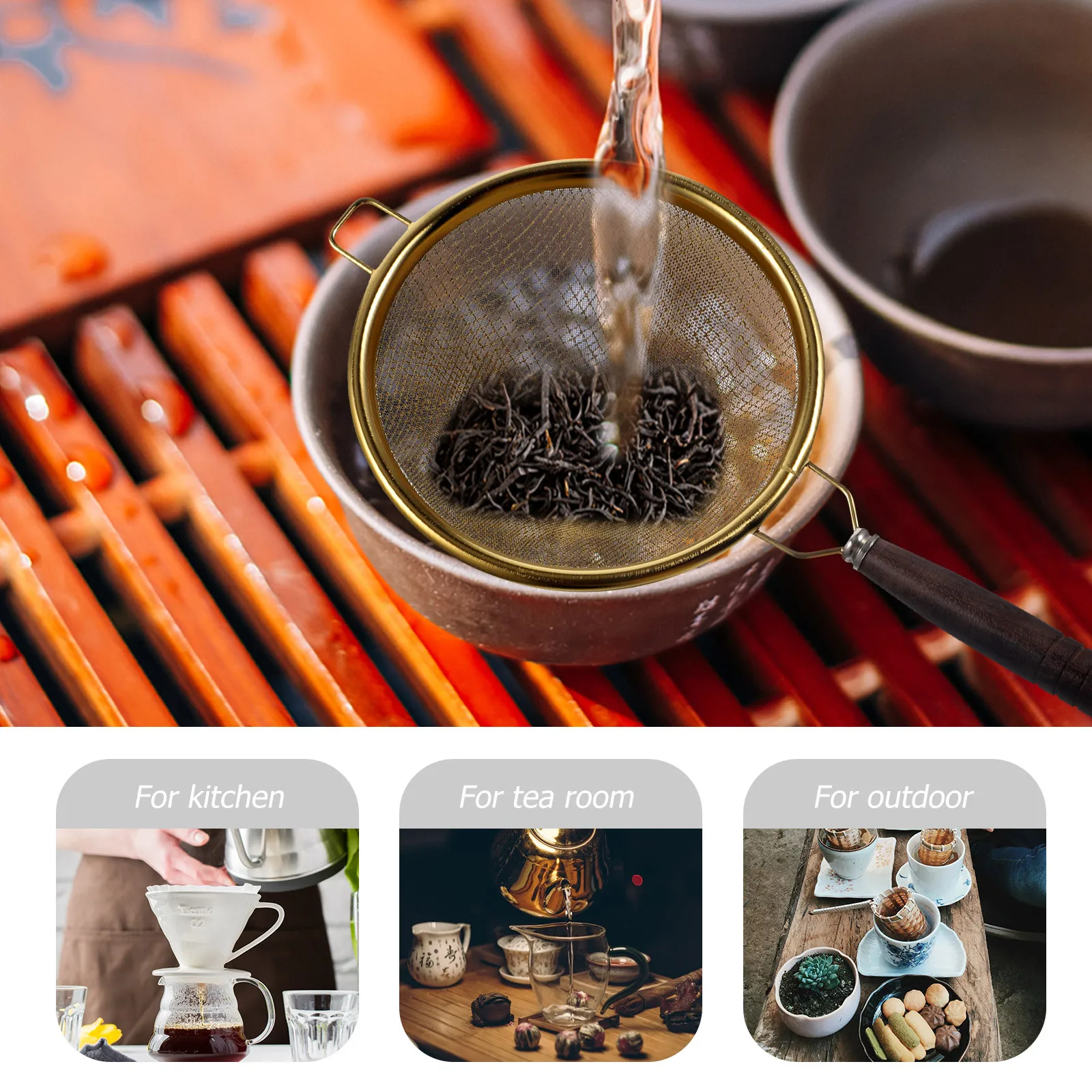 

Stainless Steel Fine Mesh Tea Strainer Wooden Handle Loose Leaf Tea Infuser Kitchen Filter Ergonomic Comfortable Grip