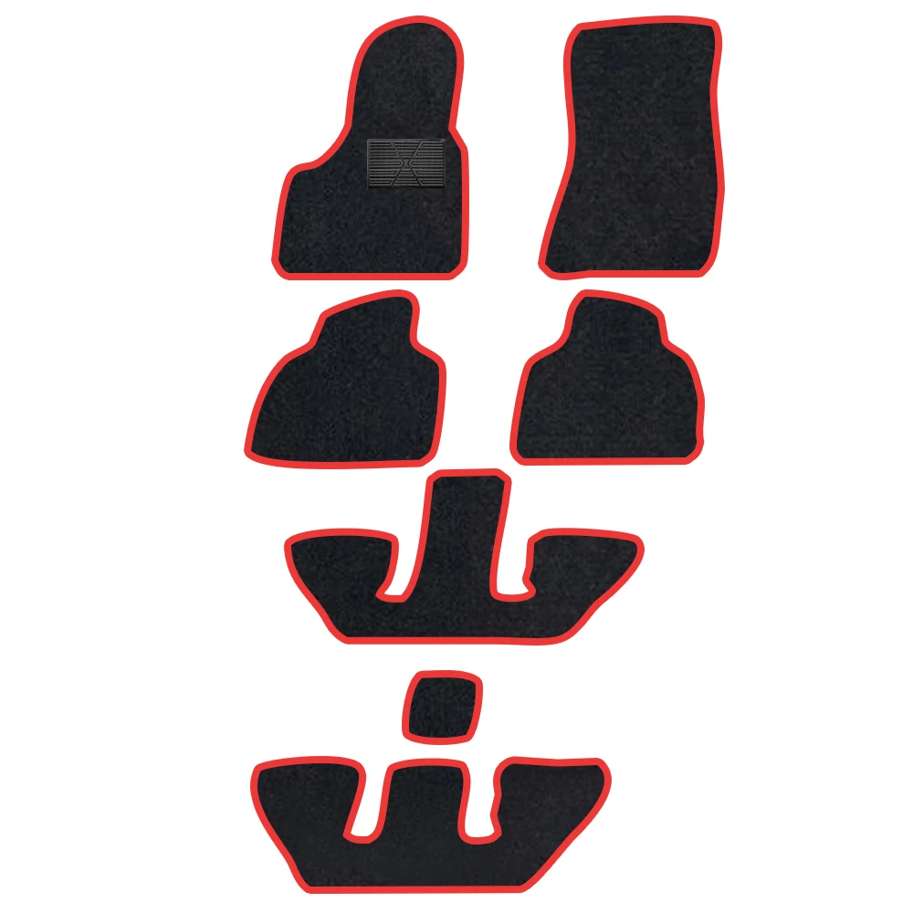 

Car Floor Mat For Bmw X7 2019–present 6Seats Polyester suede Anti Slip black Backing red Binding Trim Edge