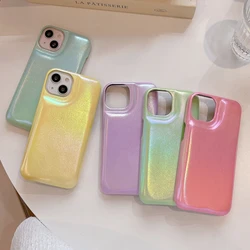 Laser Colorful Soft Touch PU Leather Simple Bread Phone Case for iPhone 13 14 15 Pro Max Pure Color Hard PC Back Cover Shell