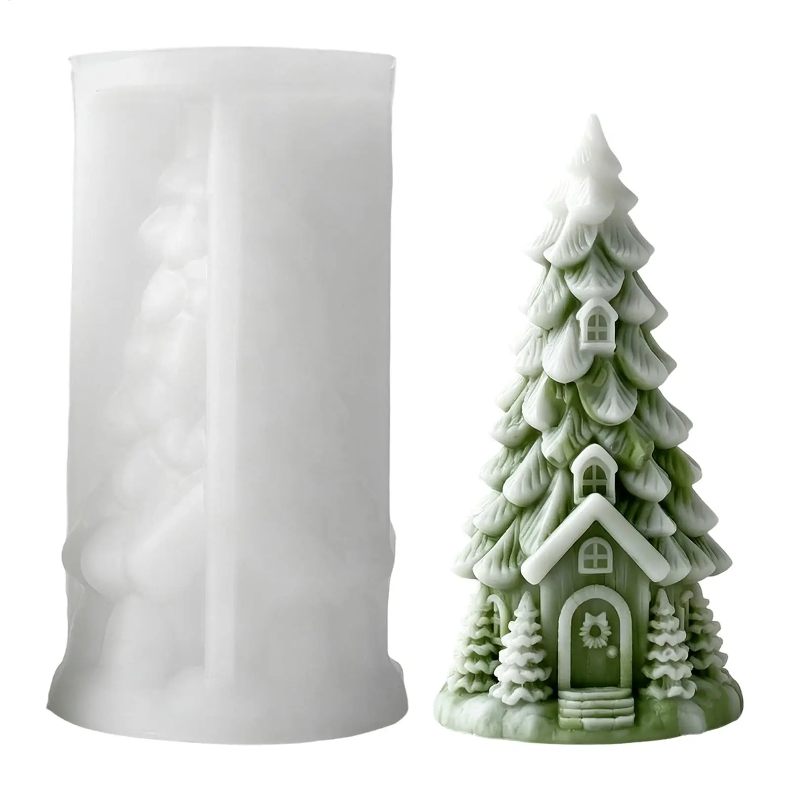 Christmas Tree Mold Reusable 3D Decorative Easy Release Christmas Tree House Candle Mold for Fondant Plaster Gypsum Holiday