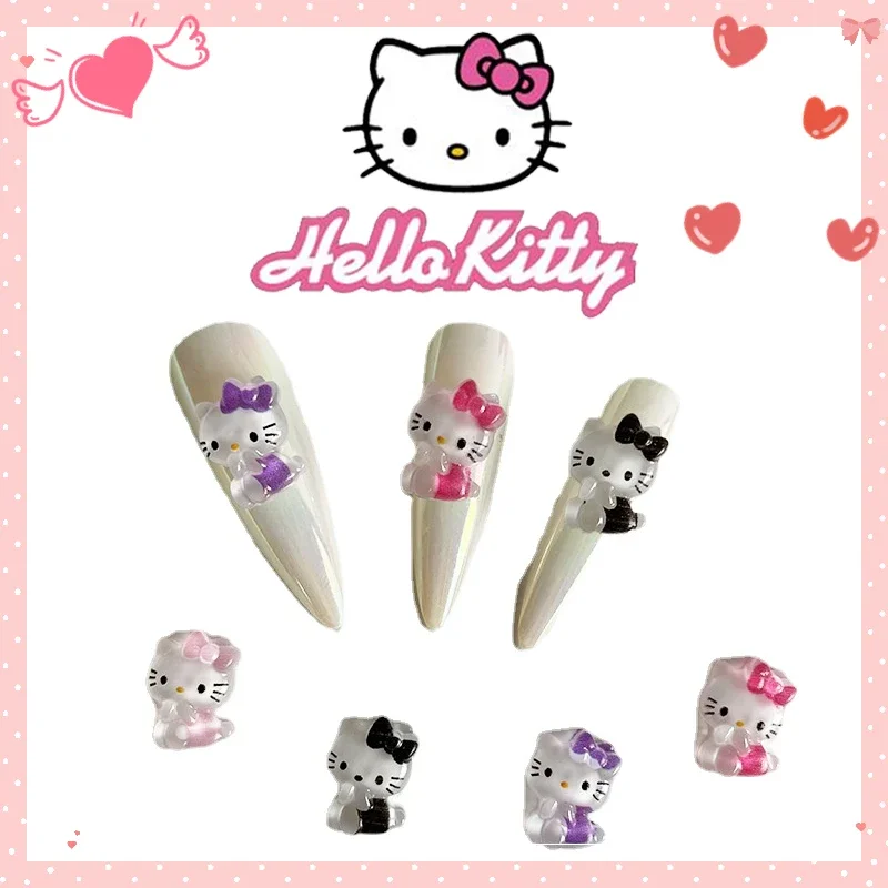 Hello Kitty Figures Kawaii Nail Kitty Decorations Resin Parts Supplies Nail Kit Professional Cute Ins Accessories 3D Creativity