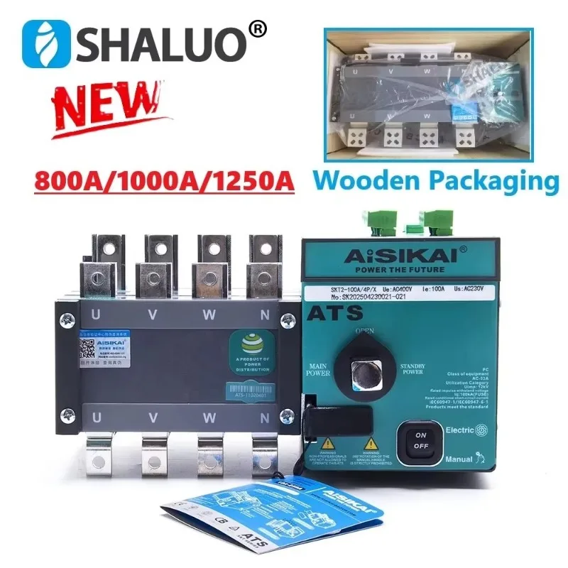 Aisikai ATS 4P 1000A 800A Diesel Generator Dual Power Automatic Transfer Switch Auto Manual Control Board Circuit Breaker 1250A