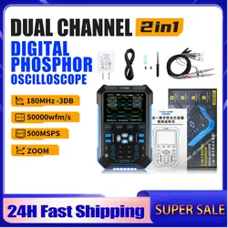 FNIRSI DPOX180H Dual Channel Handheld Digital Oscilloscope 180MHz-3DB 2 In 1 Function Signal Generator Fluorescence Display ZOOM