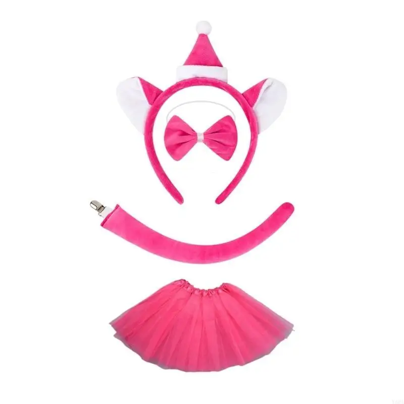 Y88a Cats Animal Costume Accessories Cats Headband Cats Tail Bowtie Rok Halloween Cats Outfit voor Kid Halloween Cosplay