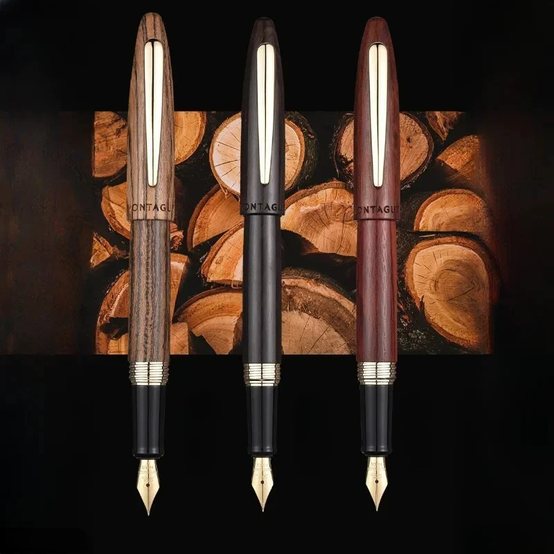 2024 New Montagut Wood Fountain Pen Retro Sandalwood F/Bent Curved 0.5/1.0mm Nib Ink Pen Mb Luxury Office Business Writing Gift