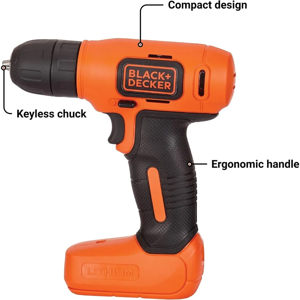 Furadeira sem fio BLACK+DECKER 8V MAX com kit de projeto de decoração de casa de 43 peças