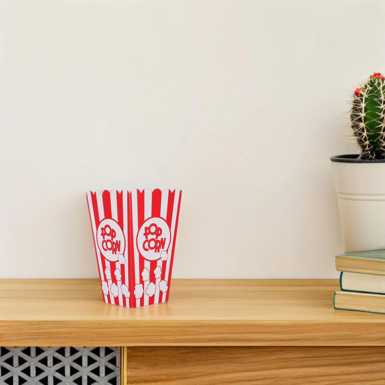 

24 Pcs Popcorn Bucket Disposable Buckets Vertical Stripes Red Paper Movie Theater Snack Boxes
