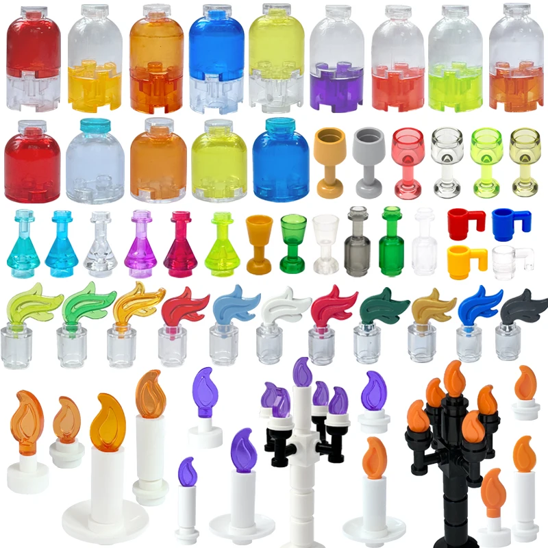 Image of MOC Stadt Bausteine Charakter Szene Kreative Zubehör Mini Ziegel Farbe Wein Flasche Reagenz Flasche Set Box Spielzeug Geschenk