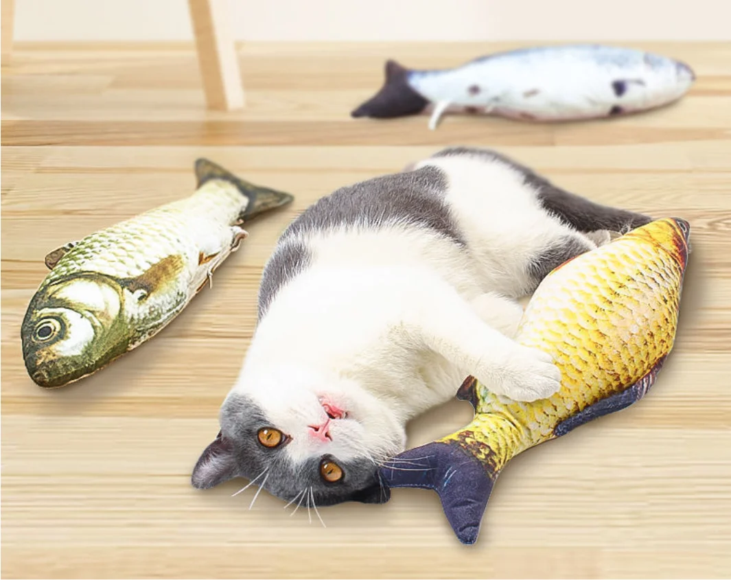 Nova simulação peixe gato brinquedos macio pelúcia catnip brinquedo interativo gato brinquedos presentes engraçado 3d forma de p