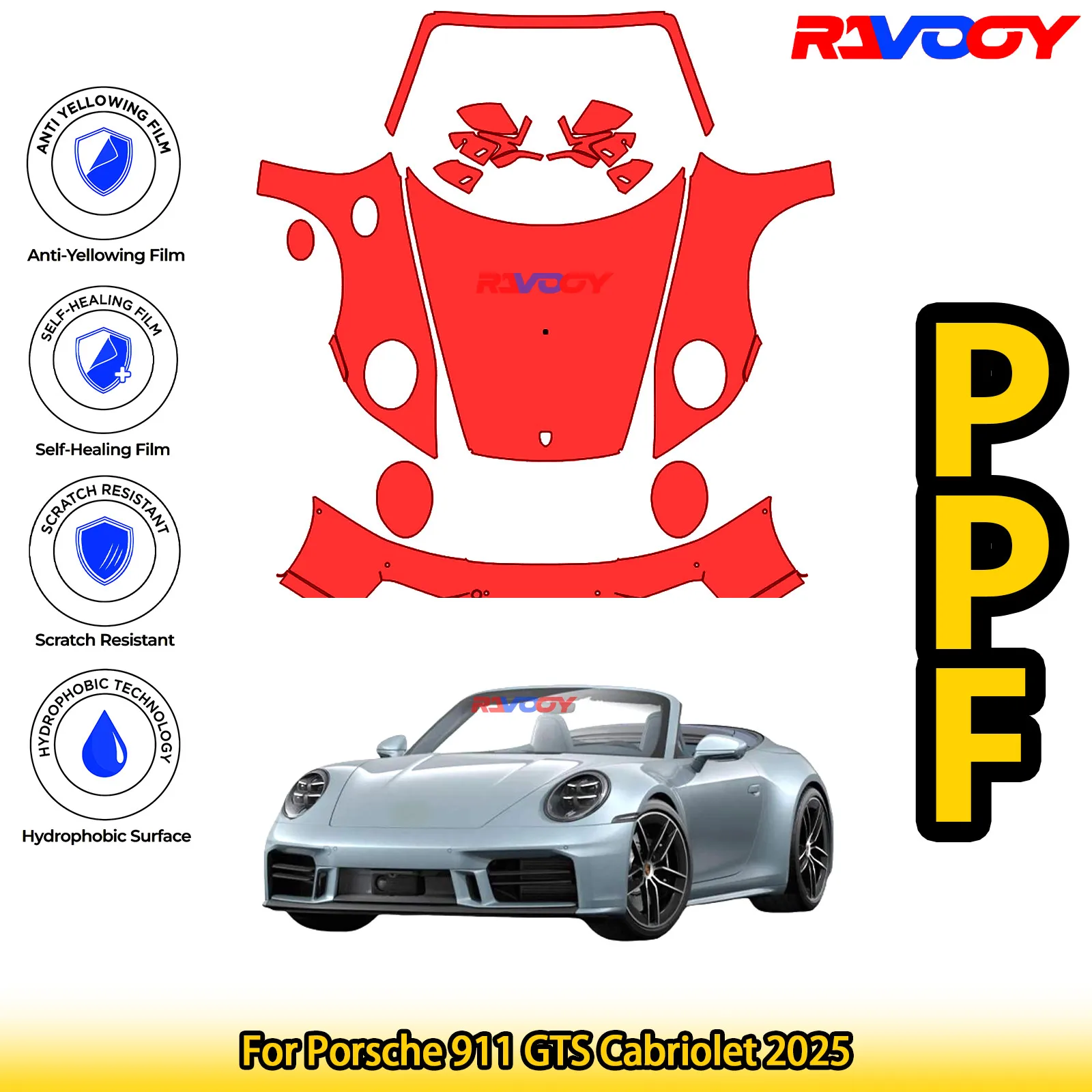 

For Porsche 911 GTS Cabriolet 2025 Glossy Matte Black Precut front PPF Kit Paint Protection Film