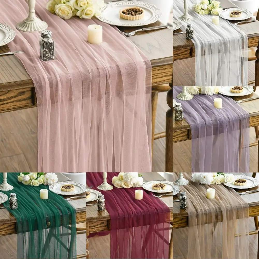 Semi-Sheer Gauze Tulle Sheer Table Runner Elegant Tulle Boho Rustic Gauze Tablecloth DIY Chiffon Table Runner Party Banquet