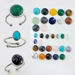 Vintage Colorful Natural Stone Stainless Steel Ring for Women Boho Open Adjustable Finger Rings Wedding Jewelry Gift