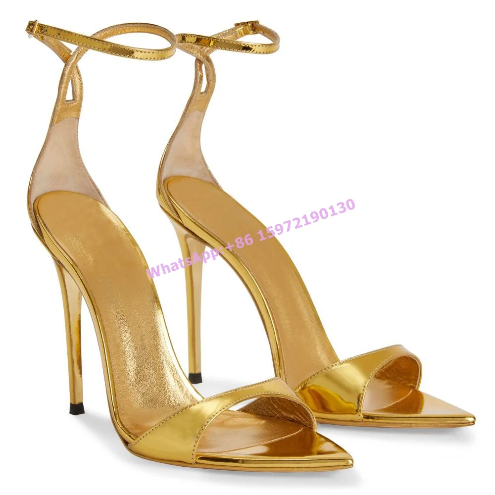 

Solid Ankle Band Sandals Straight Strap Pointy Toe Thin Heels Buckle Strap Stiletto Shoes Summer Concise Women's Sexy Sandals