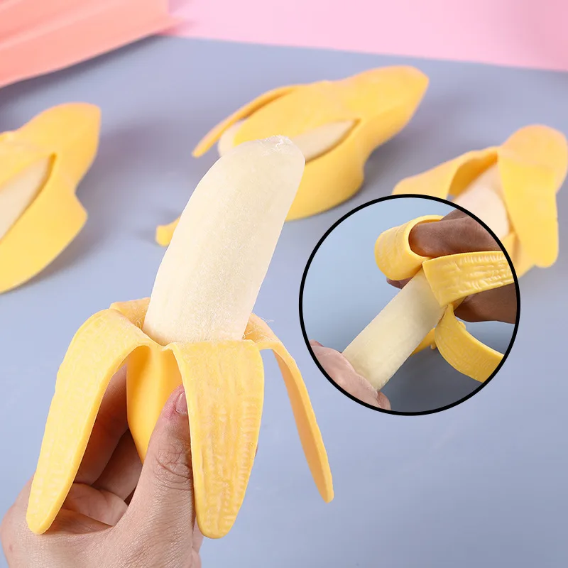 Niedliche Frucht-Squishy-Stressbälle, sensorisches Fidget-Spielzeug, Quetsch-Stressabbau-Handspielzeug, Anti-Angst-Bananen-Stretch-Spielzeug mit langsamem Aufstieg