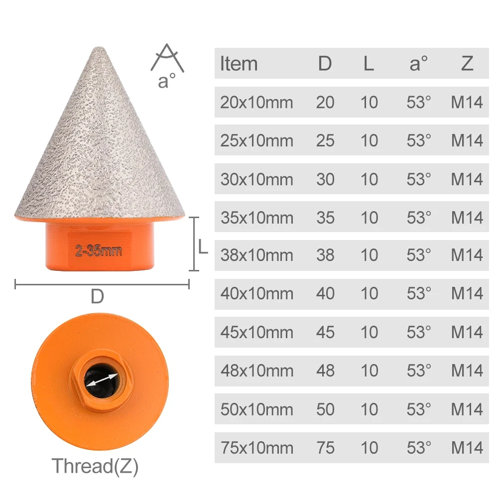 HAMPTON M14 Gewinde Diamant Abschrägung Fase Bit 20-82mm Kegel Stanzen Expanding Bohrer Mauerwerk Bohren Bau Werkzeuge – Detail 4