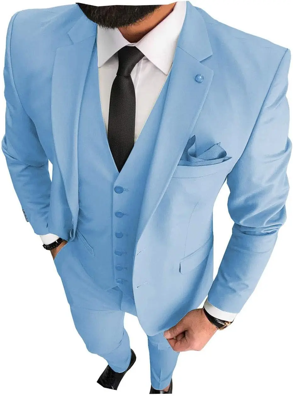 

3 Pieces Business Mens Suit Notch Lapel Blazer Formal Wedding Groom Pants Vest Tuxedos