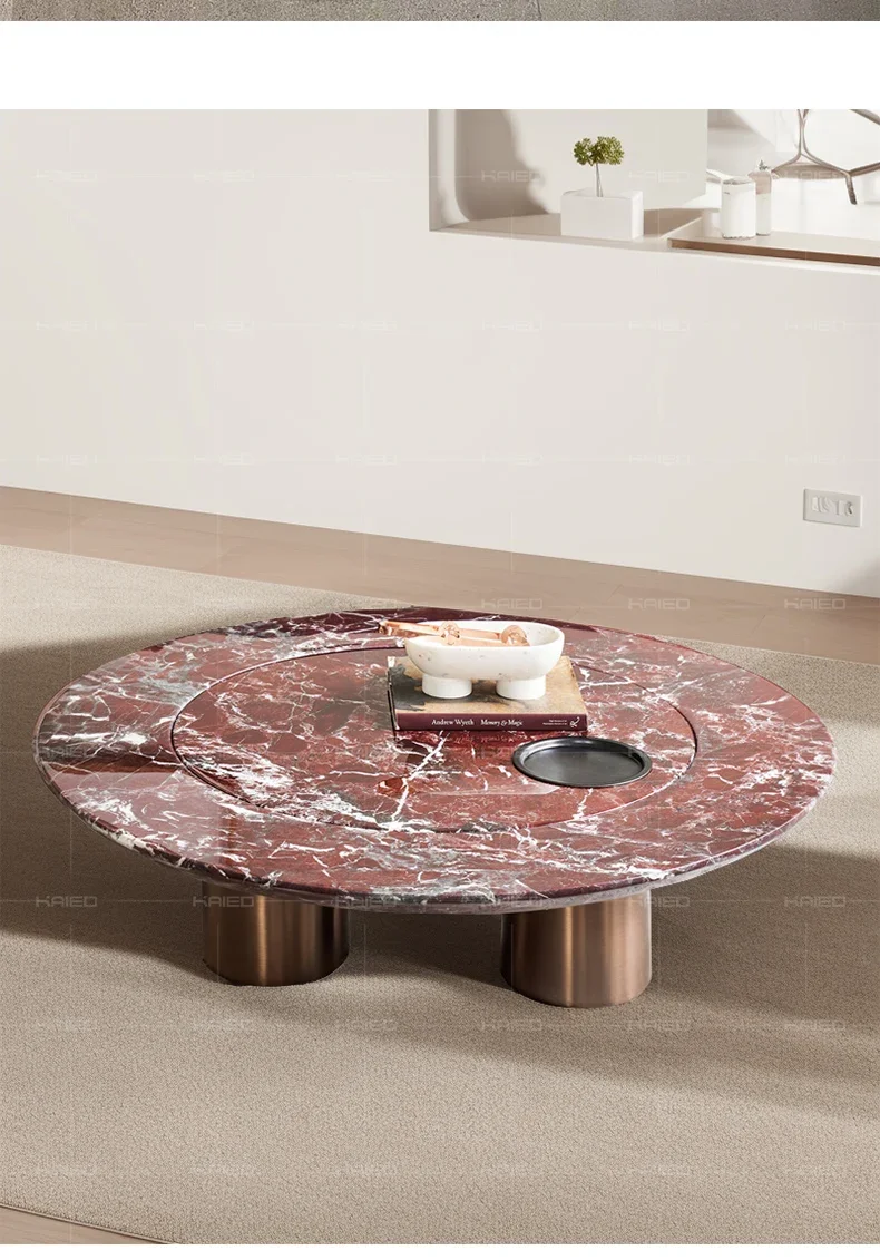 Mild Luxury Marble Coffee Table High-End Luxury Black Tea Table Rotatable Storage Multifunctional Tea Table