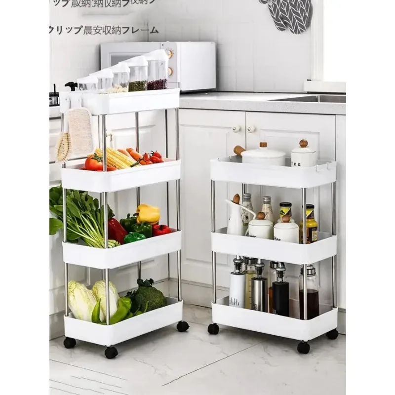 

1pc Kitchen Bathroom Storage Rack 3/4 Tier Rolling Storage Shelf Movable Gap Slim Slide Organizer Shelf Livingroom Rack