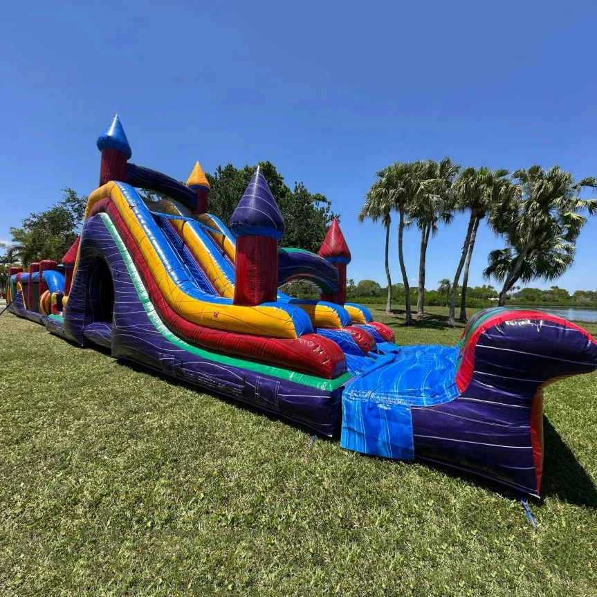 83 FT Color Castle Obstacle Course with Dual Slide