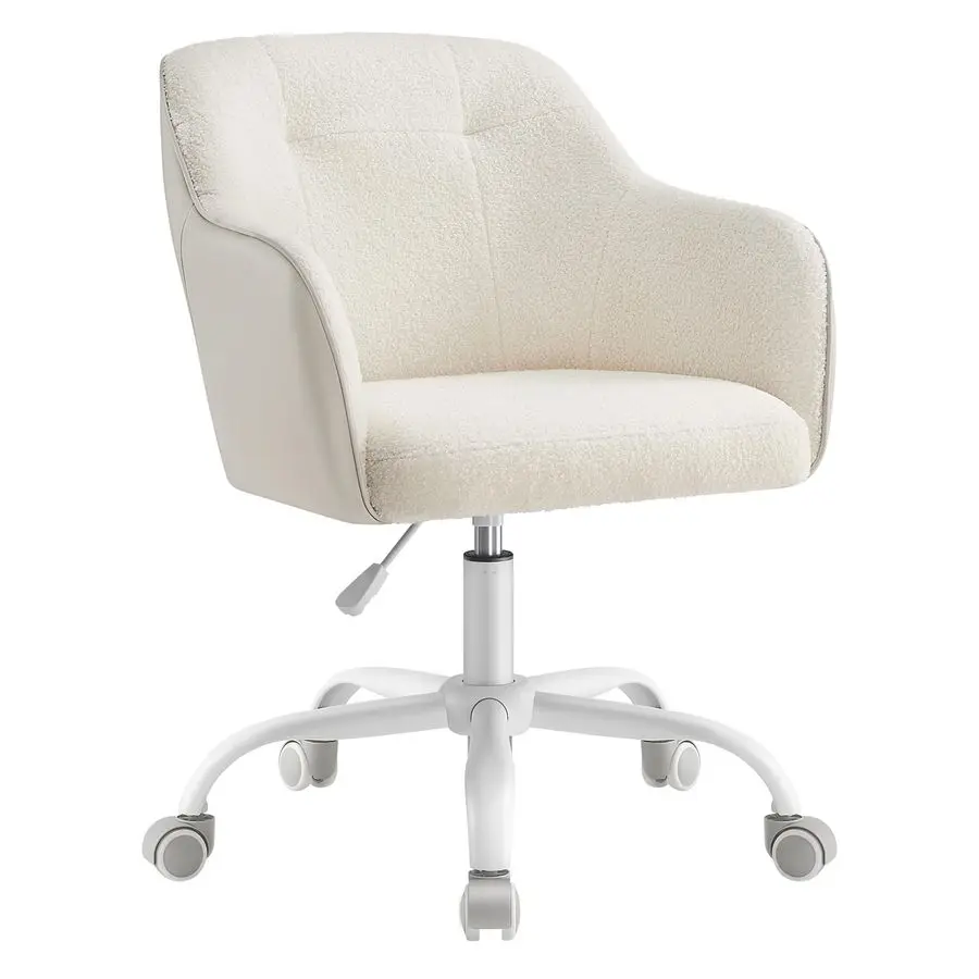 OBG019W01 Silla de Oficina para el Hogar, Silla Giratoria de Escritorio, Altura Ajustable, Capacidad de Carga de hasta 110 kg, Tela Sherpa Transpirable y Poliéster