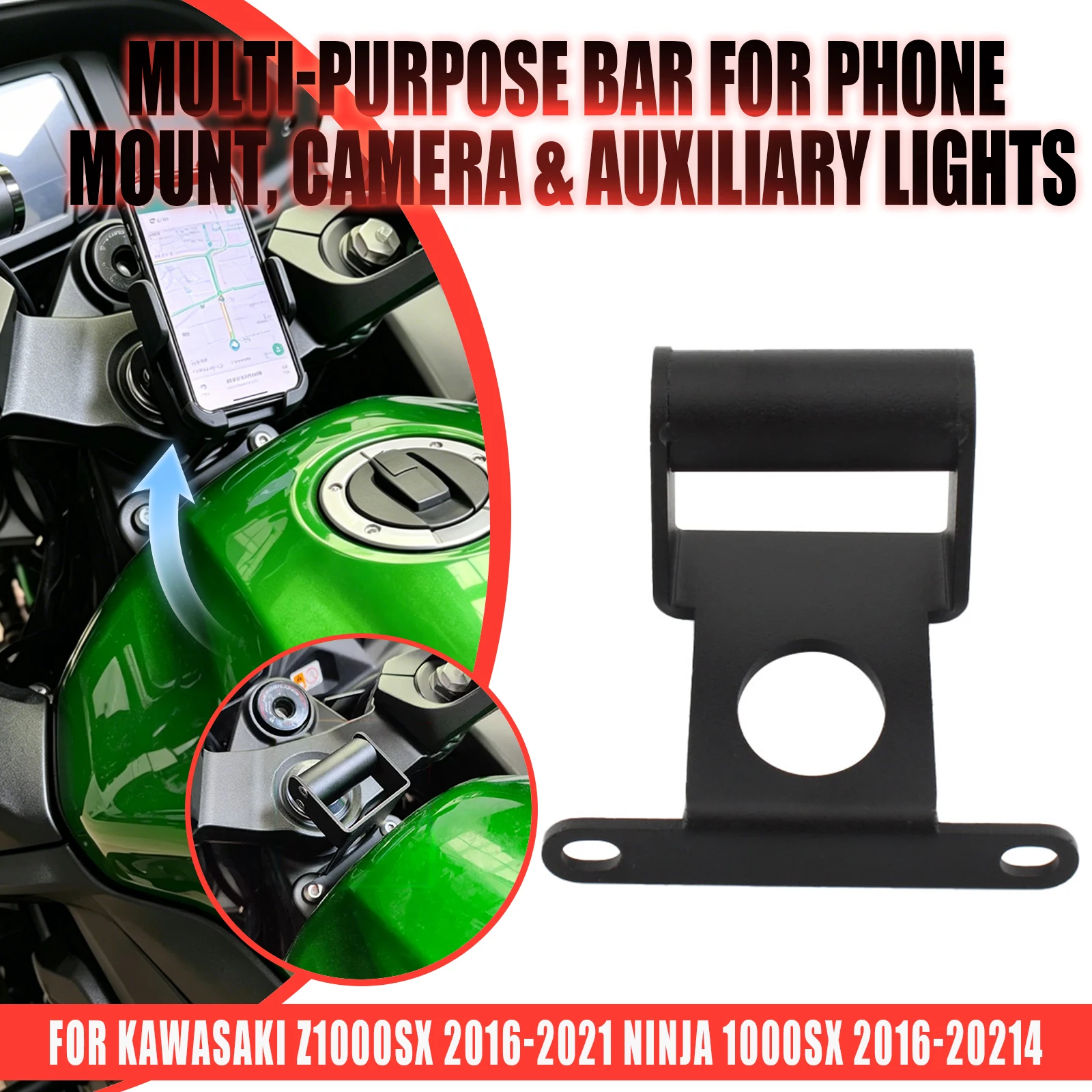 Motorcycle GPS Navigation Phone Holder Tank Mount Bracket Iron Black For Kawasaki Z1000SX Ninja 1000SX 2016-2021