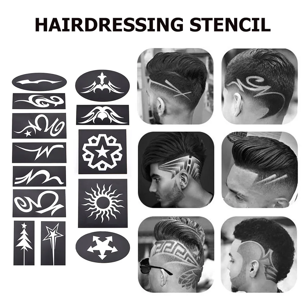 20Pcs Mix Pattern Hair Styling Tattoo Template DIY Hairdressing Salon Hair Model Trimmer Tools for Mould of Electric Push Shear