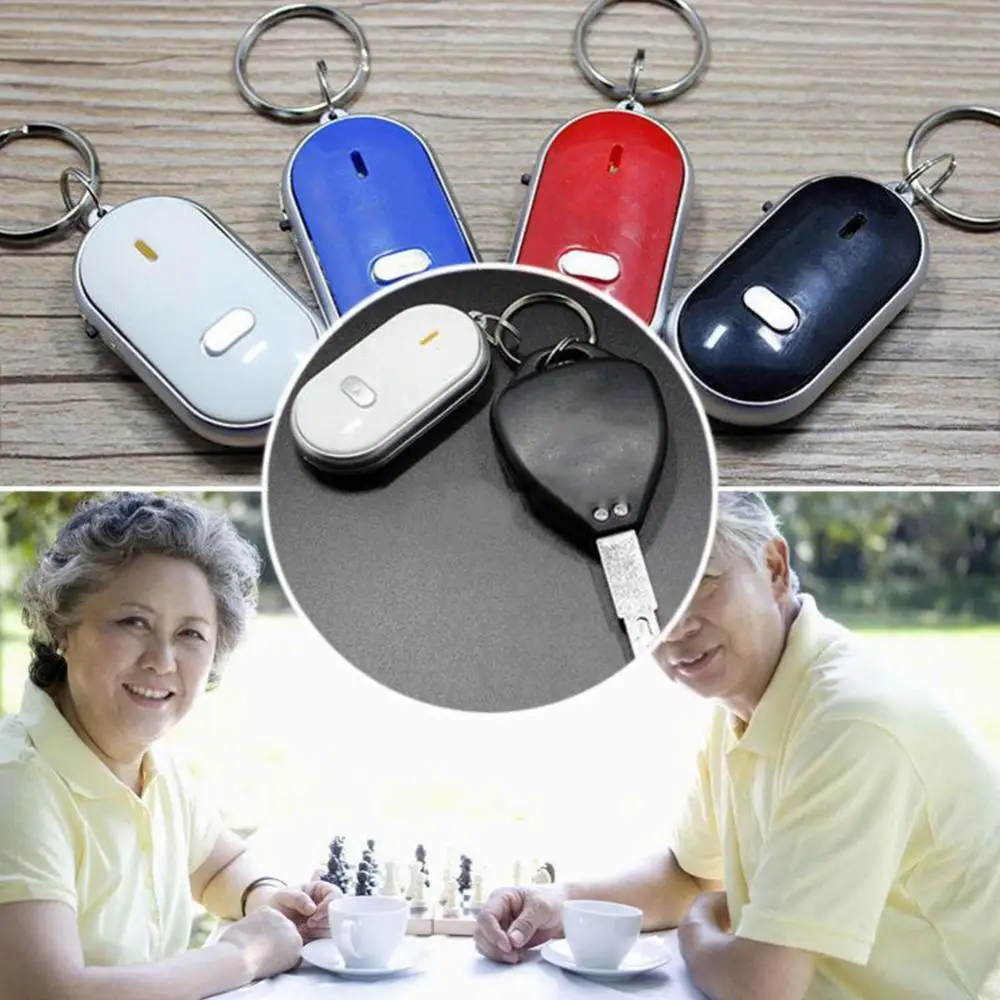 LED Whistle Key Finder Flashing Beeping Remote Anti-Lost Key Tracker Locator Tool Keyring Keychain Whistle Sound Control Alarm