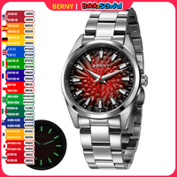 BERNY Men's Watch 10ATM Sapphire Luminous Fashion Quart Watches Full Stainless Steel Classic Dress Business Wristwatch
