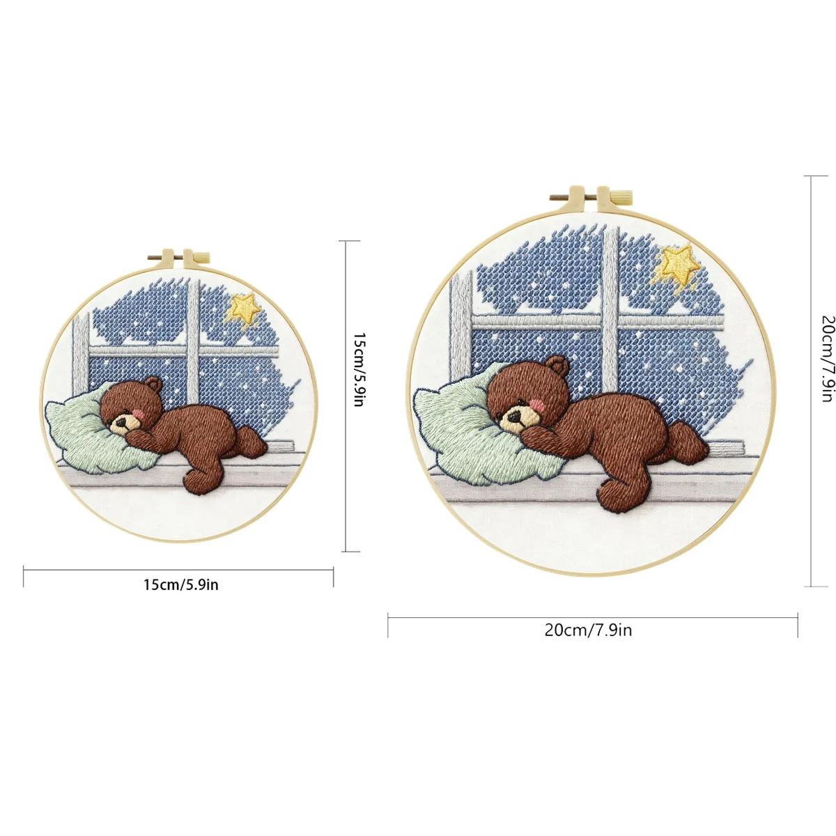 Schlafender Bär auf der Fensterbank 1 Stück DIY Stickerei-Material-Set für Anfänger Stickerei-Starter-Kit Kreuzstich-Kunst als Geschenk Nadel – Detail 2