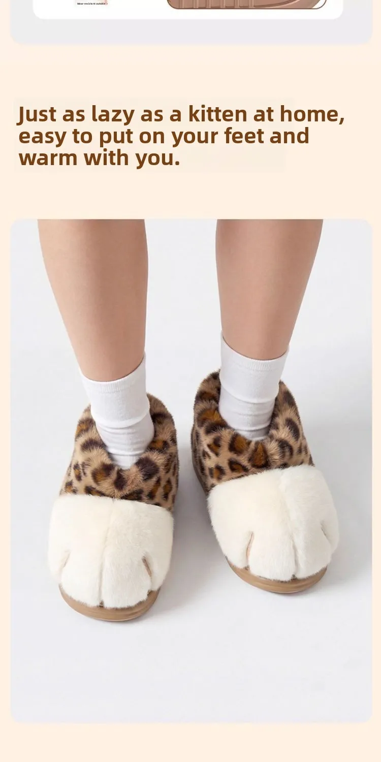 2026 Winter Niedliche Katzenpfoten-Hausschuhe für Damen, Rutschfeste Flauschige Modische Warme Plüsch-Slides, Outdoor-Katzenpantoffeln – Detail 7