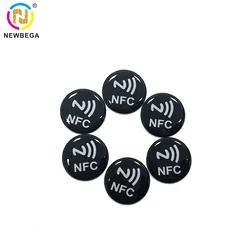 모든 NFC 지원 휴대폰용 블랙 NFC 216 에폭시 카드, 재기록 가능 방수 RFID 스티커, 직경 30mm