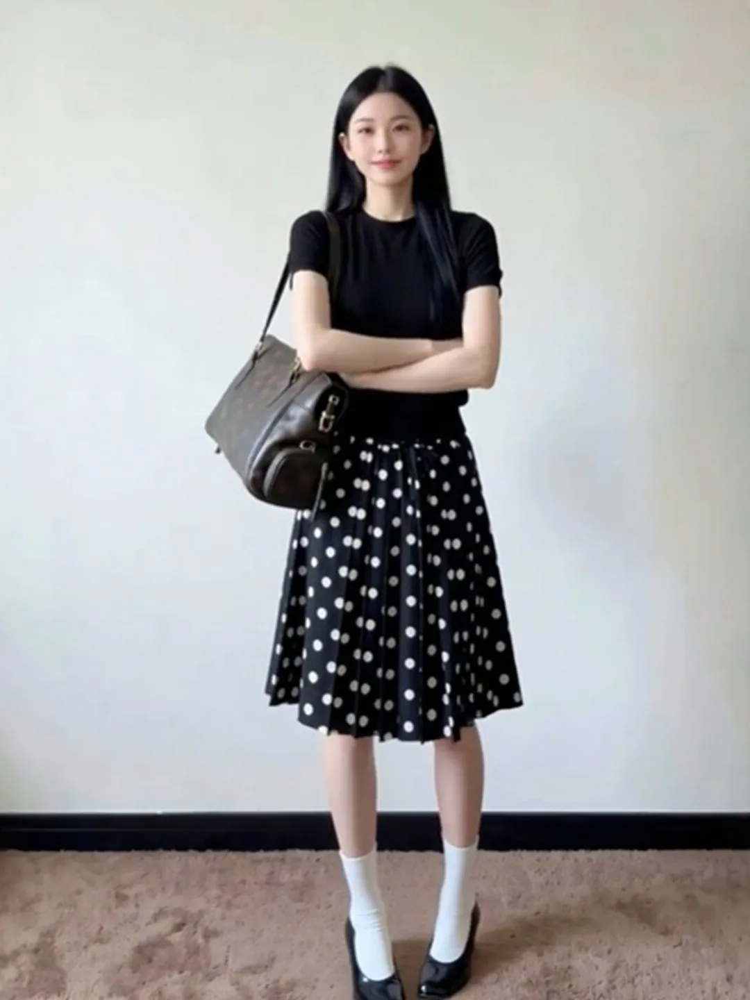 

Korean Style Unique Soft Fashion Set Half Skirt Matching Top Comfortable Short Sleeve round Neck Cotton Blend Summer Outfit