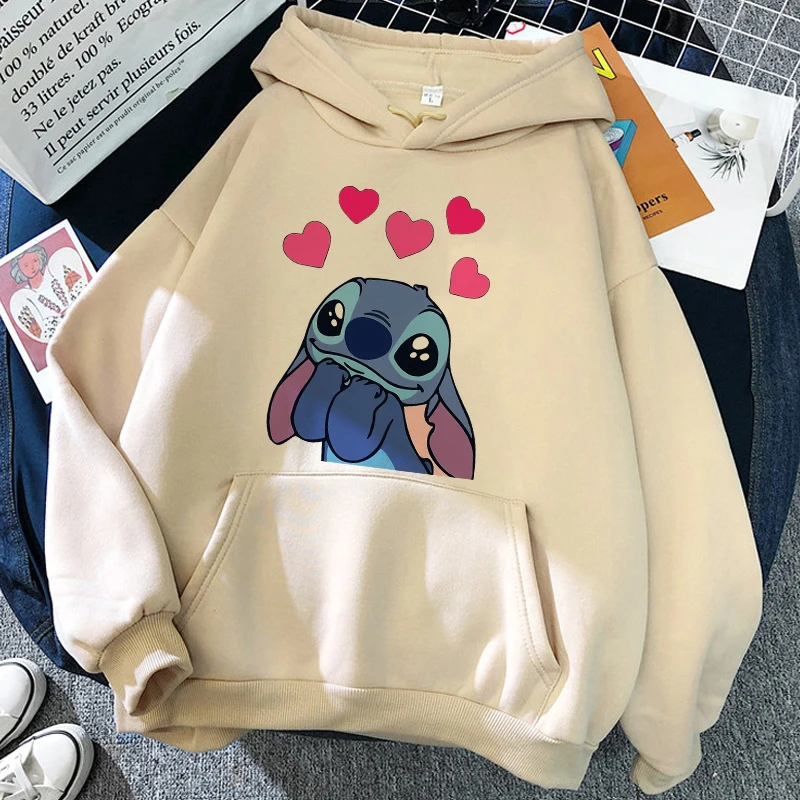 streetwear Cartoon Winter Disney Stitch Hoodies Women Harajuku Cute Anime Sweatshirt Manga Hoody Female