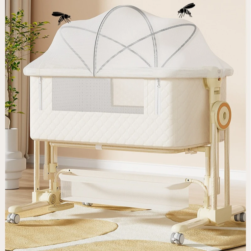 Multi-functional Baby Crib with Wheels Diaper Changing Tables Aluminum Alloy Crib Foldable Portable Cradle Newborn Splicing Bed
