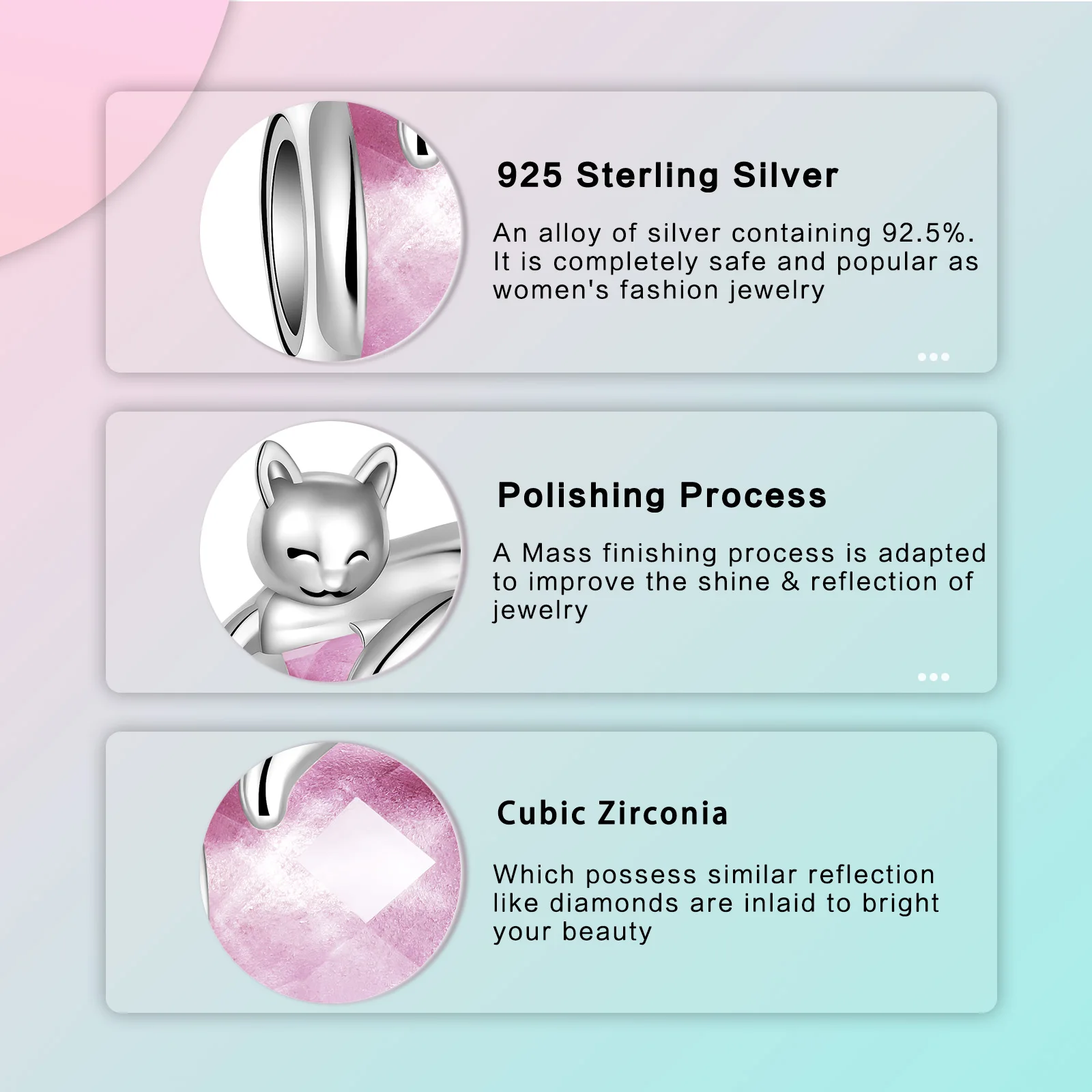 925 Sterling Silver pink cat beads Fit Original Pandora charm bead Charm Bracelet Necklace Trinket Diy Women Jewelry