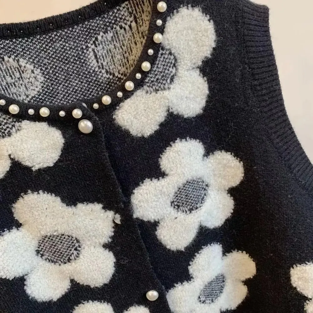 Simple Office Lady Hollow Out Jackets Loose 3d Flower New Loose Knit Trendy Vest All-match Korea Chic Personalized Coat