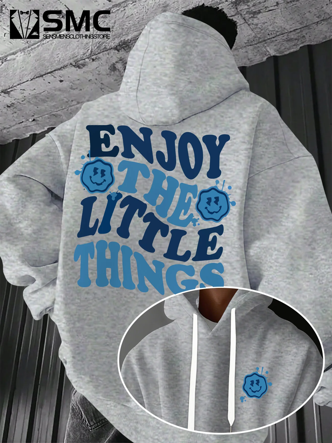 Men's Thick Fleece Hooded Sweatshirt with Fun Wavy Letter Print - Warm and Comfortable Sweatshirt for Autumn and Winter