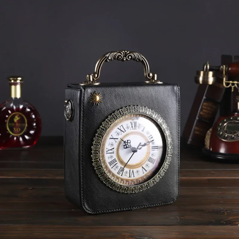 Retro Portable Messenger Bag Walking Clock Package Creative Clock Bag Small Square Bag Embroidery Double Bread ショルダーウォレット
