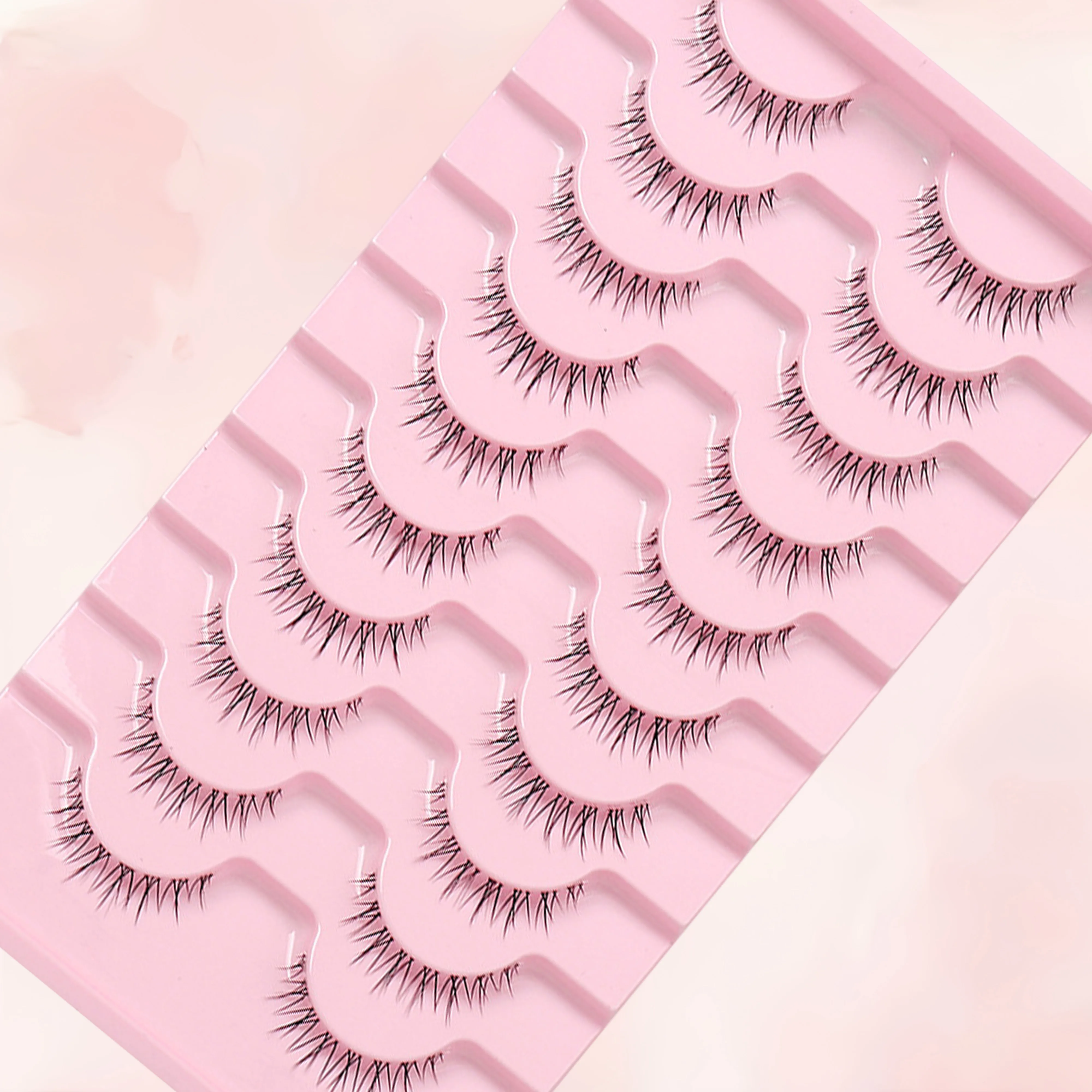 10 أزواج من الرموش الصناعية عباد الشمس - شرائط كاملة بشريط شفاف، مظهر طبيعي، قابلة لإعادة الاستخدام، 10-12 مم