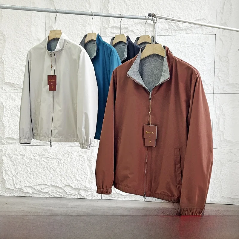 سترة رجالية فاخرة قابلة للارتداء على الوجهين، ياقة عالية، سحاب، تصميم راقي للربيع والخريف، أسلوب حضري عصري، معطف بأكمام طويلة #4