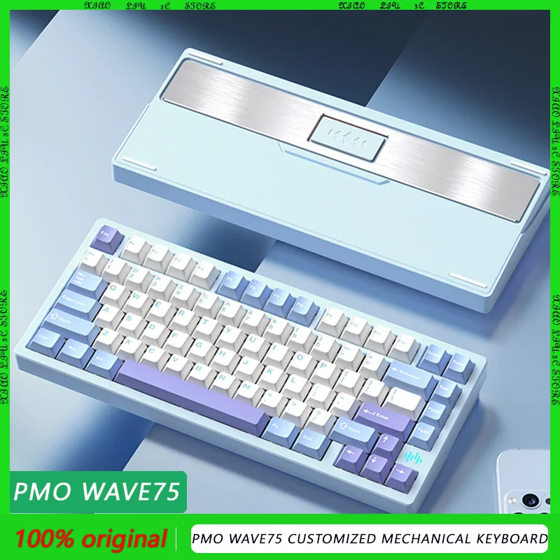 PMO Wave75 Customized Mechanical Keyboard 8000mAh Hot Swap Hifi Switch CNC Aluminum BT 2.4G Wireless QMK VIA Driver laptop PC